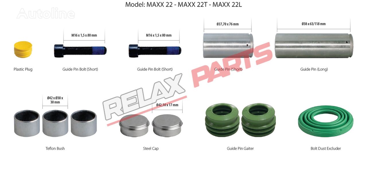 pidurisadul RelaxParts 640 222 928 2 tüübi jaoks poolhaagise WABCO MAXX 22    Caliper Guides & Seals Repair Kit